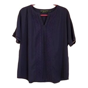 C Wonder Navy Blue V Neck Embroidered Blouse